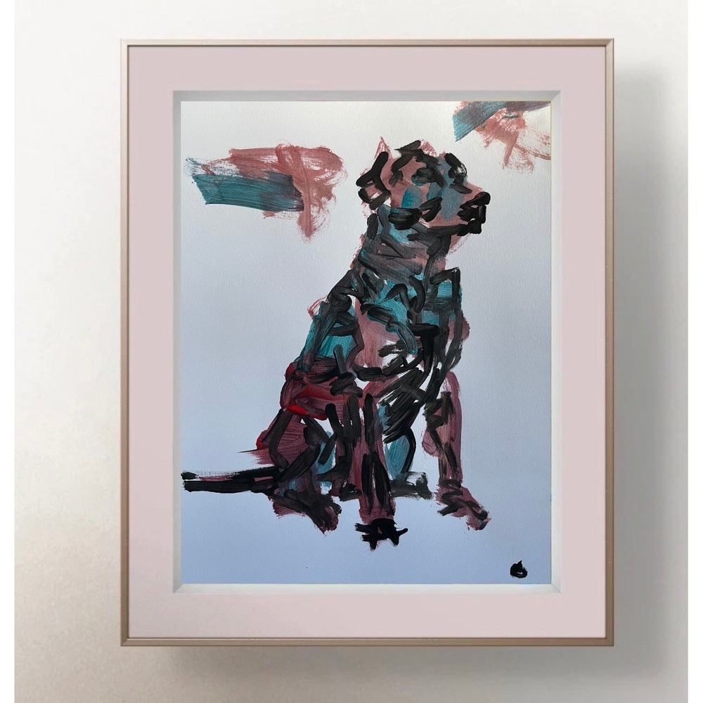 Original Abstract Pitbull Painting 9x12 Dog Fine Art Modern Pet Lover Gift